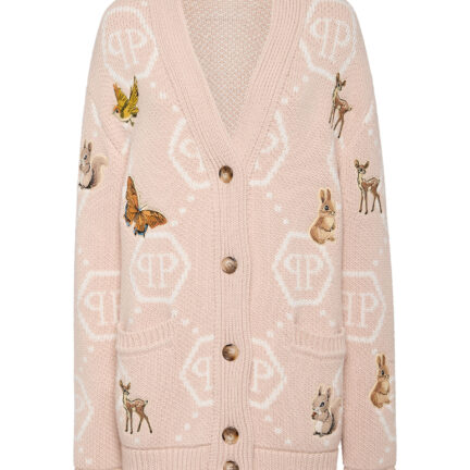 Long Oversized Cardigan with Fairy Embroidery