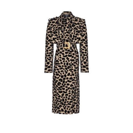 Leopard print jacquard belted trench