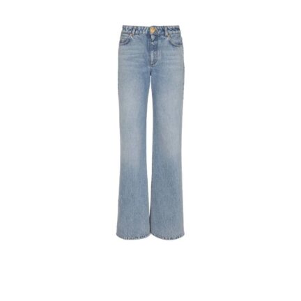 Straight-leg faded denim jeans