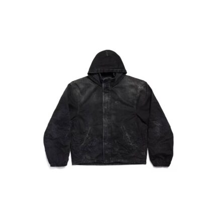 Men's Hooded Workwear Jacket in Black