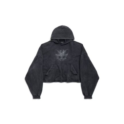 Women's Kittycat Cropped Hoodie in Faded Black/white