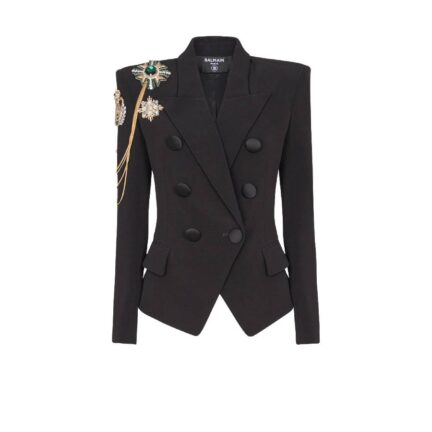 Crepe 6-button jacket with embroidered patches