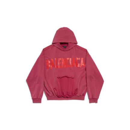 Men's Tape Type Ripped Pocket Hoodie in Rasberry