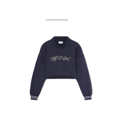Embroidered Script Logo Crop Polo Sweater