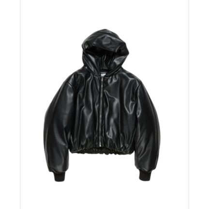 Hooded faux leather jacket