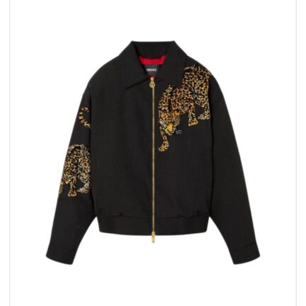 Versace Leopard Mélange Wool Blouson Jacket