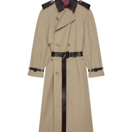 Trench in cotton with leather details