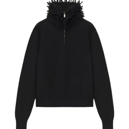Men's Fringed Collar Jumper in Black