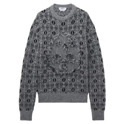 Men's Distressed Skull Fair Isle Jumper in Grey Melange