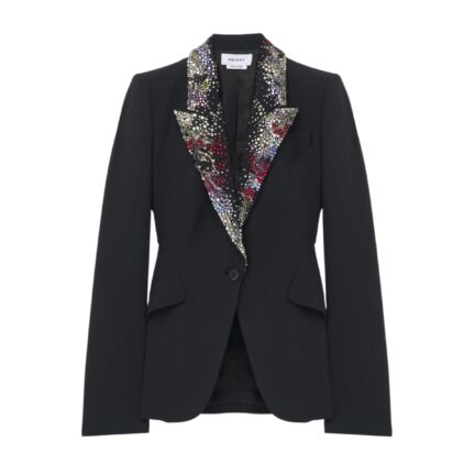 Women's Embroidered Lapel Jacket in Black