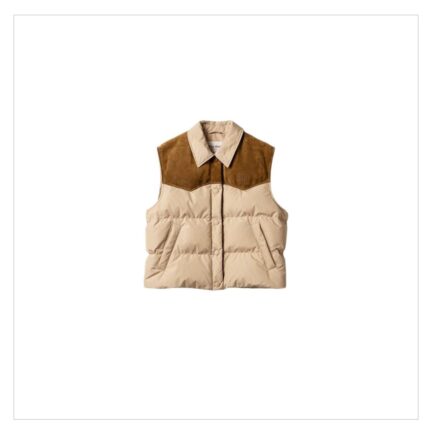 Technical pongé and leather down vest