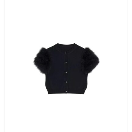 Wool Knit Cardigan With Feathers