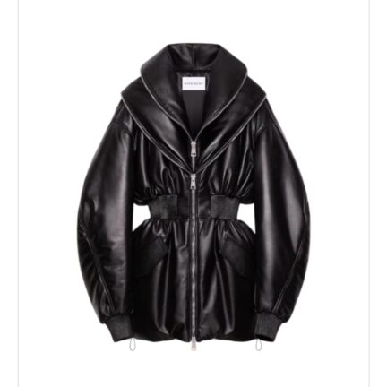 Hourglass bomber with zipped shawl collar in leather