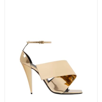 Sliced Square heeled sandals in mirror effect leather