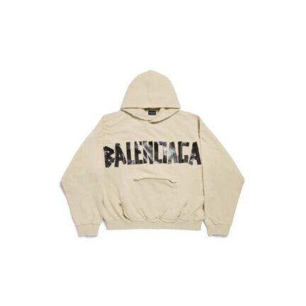 Tape Type Ripped Pocket Hoodie in Beige