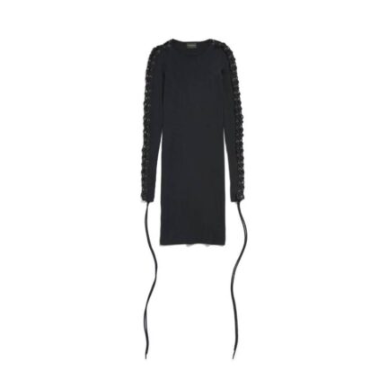 Women's Lace-up Long Sleeve Dress in Black