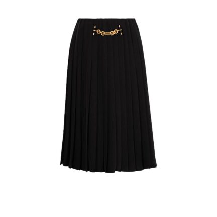 Pleated silk midi skirt with embellished detail