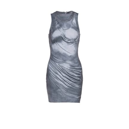 Halterneck draped trompe-l'œil strass dress
