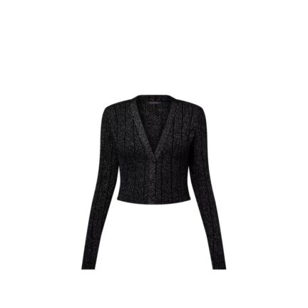 Cropped Rib-Knit Lurex Cardigan