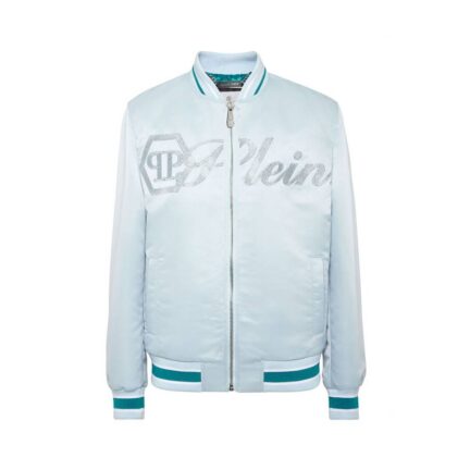 Satin Bomber Jacket Logo Strass
