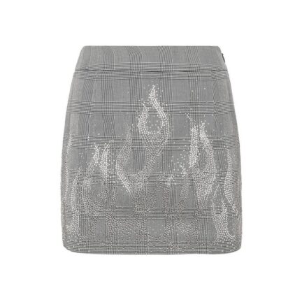 Checkered Mini Skirt Strass Flame