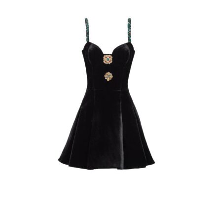Embellished strappy velvet dress