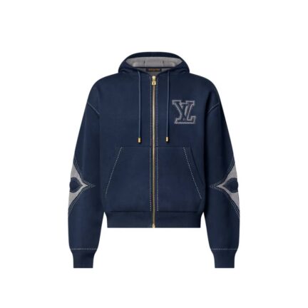 Graphic Intarsia Zipped Cotton Hoodie