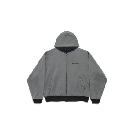Men's Balenciaga Back Reversible Zip-up Hoodie in Grey/faded Black