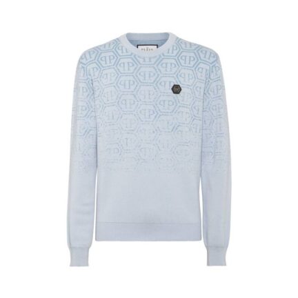 Cotton Round Neck Pullover Jacquard Monogram
