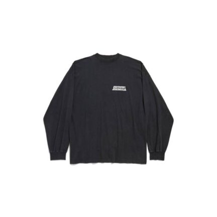 Men's Masking Tape Long Sleeve T-shirt Large Fit in Faded Black