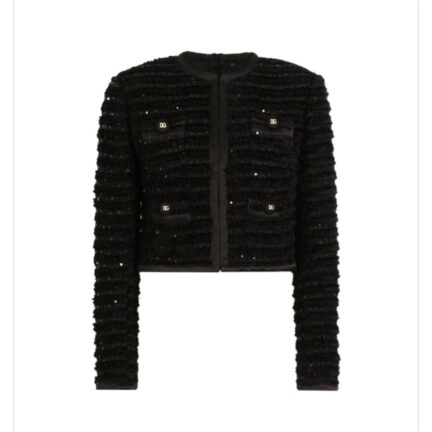 Short single-breasted tweed jacket with micro-sequin embellishment