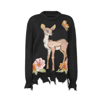 Destroyed Roundneck Pullover with Embroidery Fairy