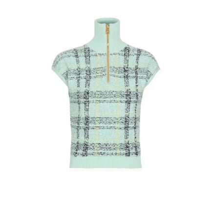 Sleeveless plaid tweed top