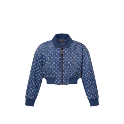 Cropped Monogram Denim Bomber Jacket