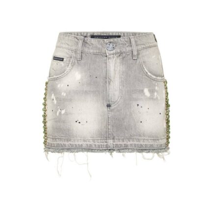 Denim Mini Skirt Rib Strass