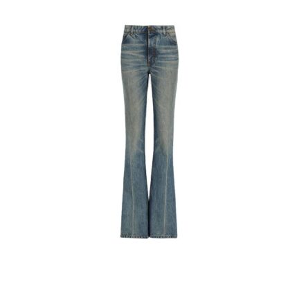 Straight-leg faded denim jeans