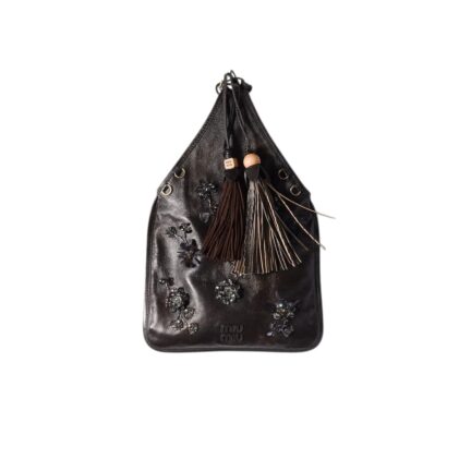 Embroidered nappa leather handbag