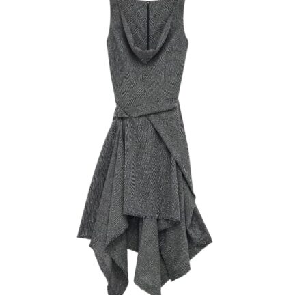 Women's Flecked Glen Check Asymmetric Dress in Black/Ivory