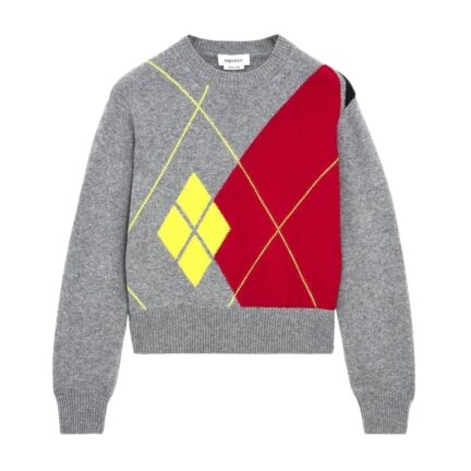 Women's Argyle Crew Neck Jumper in Grey/Red/Yellow