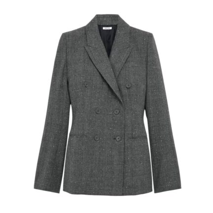 Women's Flecked Glen Check Double-breasted Jacket in Black/Ivory