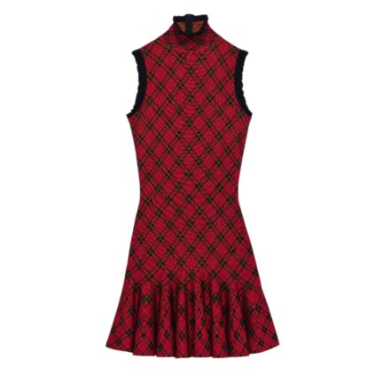 Women's Tartan Jacquard Mini Dress in Red/Black/Yellow