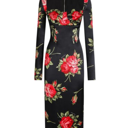 Rose bouquet-print sheath dress