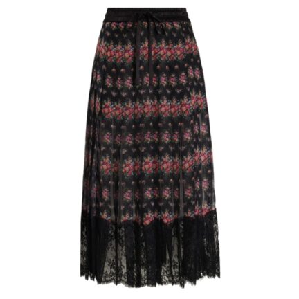 Small flower bouquets-print pleated chiffon skirt