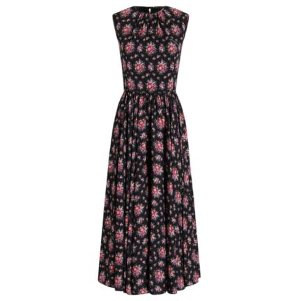 Small flower bouquets-print charmeuse dress