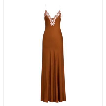 slip dress in silk satin and lace