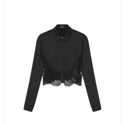 Lace-Trim Satin Crop Shirt