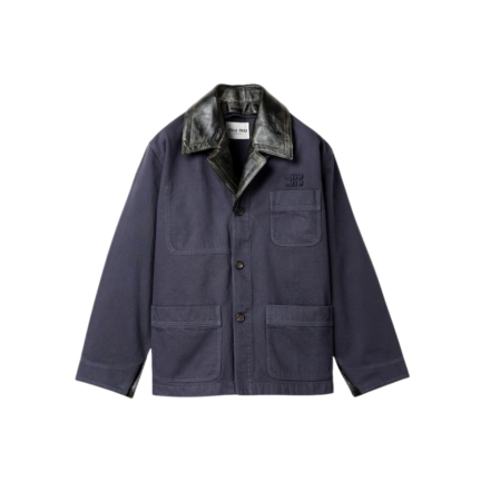 Single-breasted garment-dyed gabardine and leather jacket