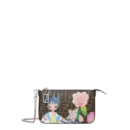 Fantastic Fendi Future Baguette Pouch Brown FF fabric pouch with chain and print