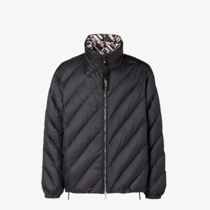 Down Jacket Reversible, black nylon down jacket