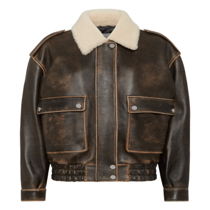 Leather Aviator Jacket With Shearling Collar Signature